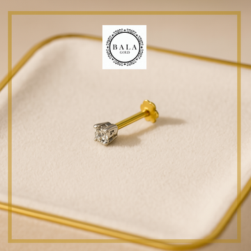 18K Single Stone diamond cut Nose Pin