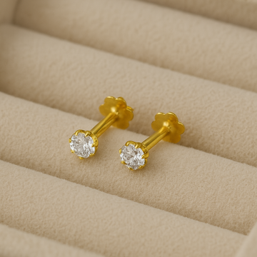 18K Single Stone Ear Pin Pair
